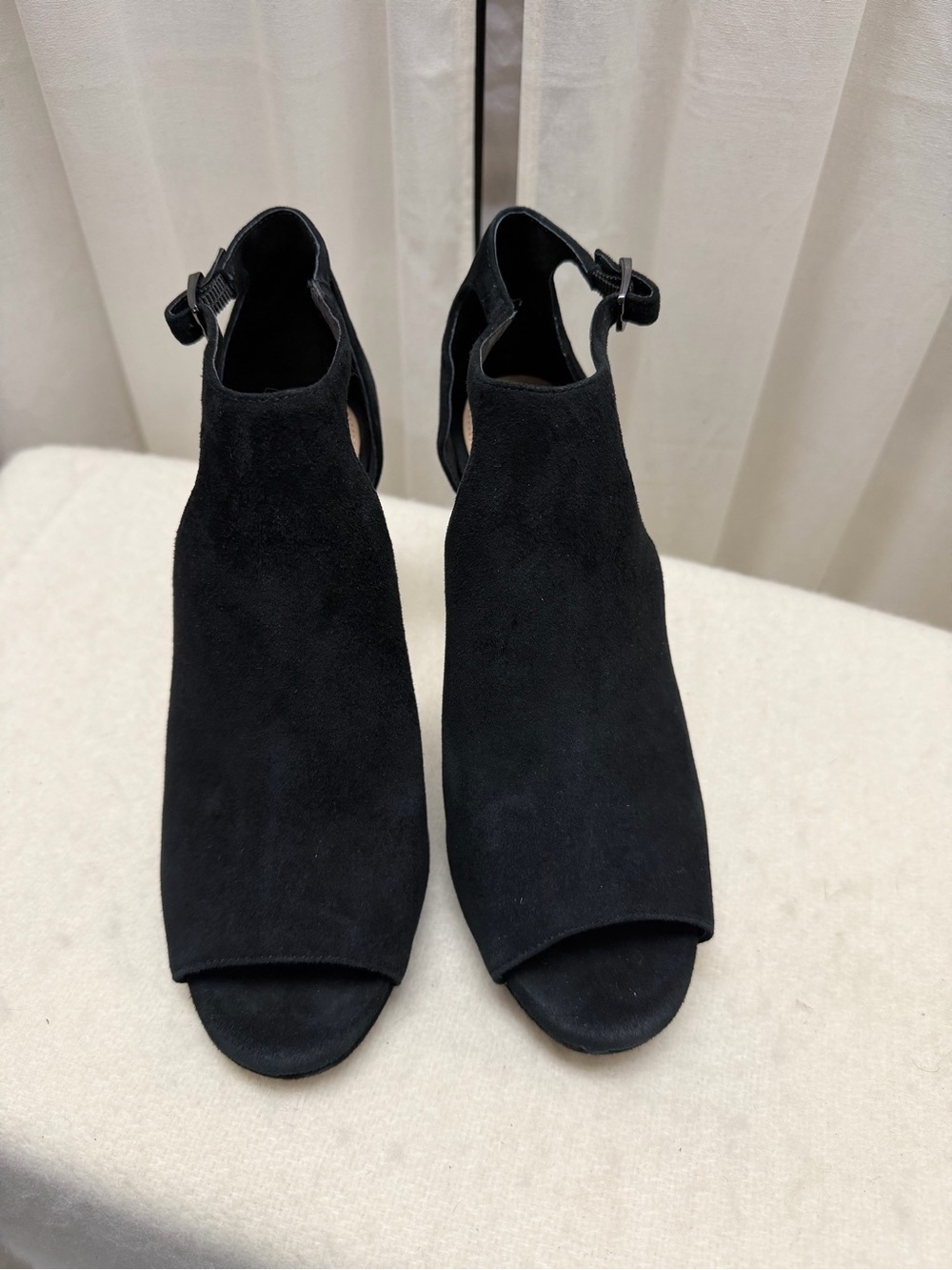 ANTONIO MELANI Black Suede Open-Toe Ankle-Strap Heels